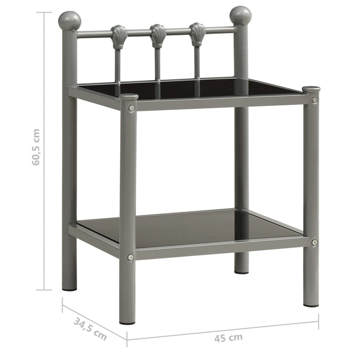 Bedside Cabinet Grey and Black 45x34.5x60.5 cm Metal and Glass