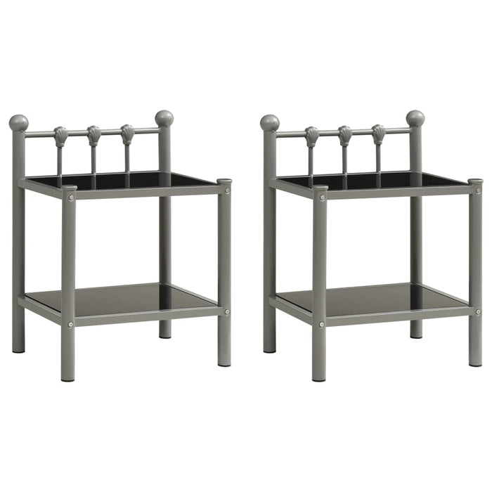 Bedside Cabinets 2 pcs Grey and Black Metal and Glass