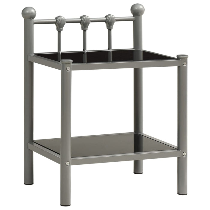 Bedside Cabinets 2 pcs Grey and Black Metal and Glass