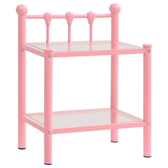 Bedside Cabinets 2 pcs Pink and Transparent Metal and Glass