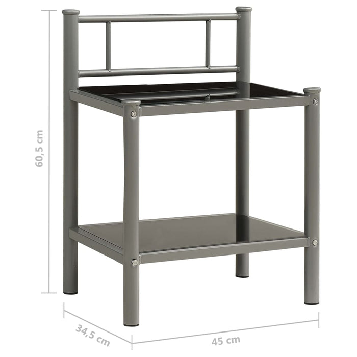 Bedside Cabinet Grey and Black 45x34.5x60.5 cm Metal and Glass