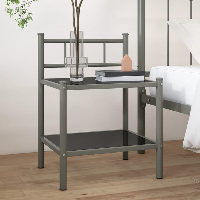 Bedside Cabinet Grey and Black 45x34.5x60.5 cm Metal and Glass