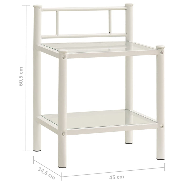 Bedside Cabinet White&Transparent 45x34.5x60.5 cm Metal & Glass