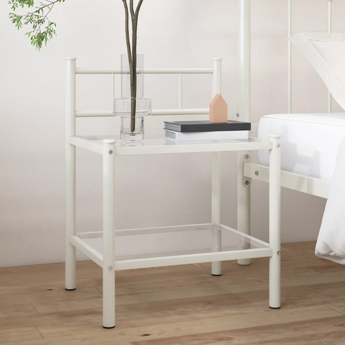 Bedside Cabinet White&Transparent 45x34.5x60.5 cm Metal & Glass