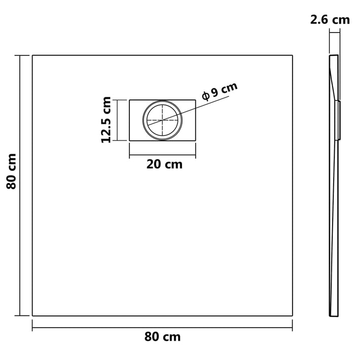 Shower Base Tray SMC Grey 80x80 cm