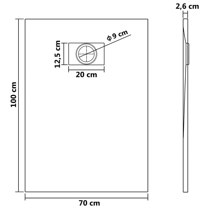 Shower Base Tray SMC Grey 100x70 cm