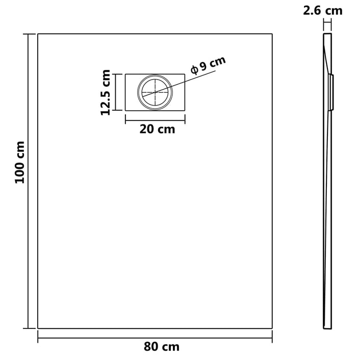 Shower Base Tray SMC Grey 100x80 cm