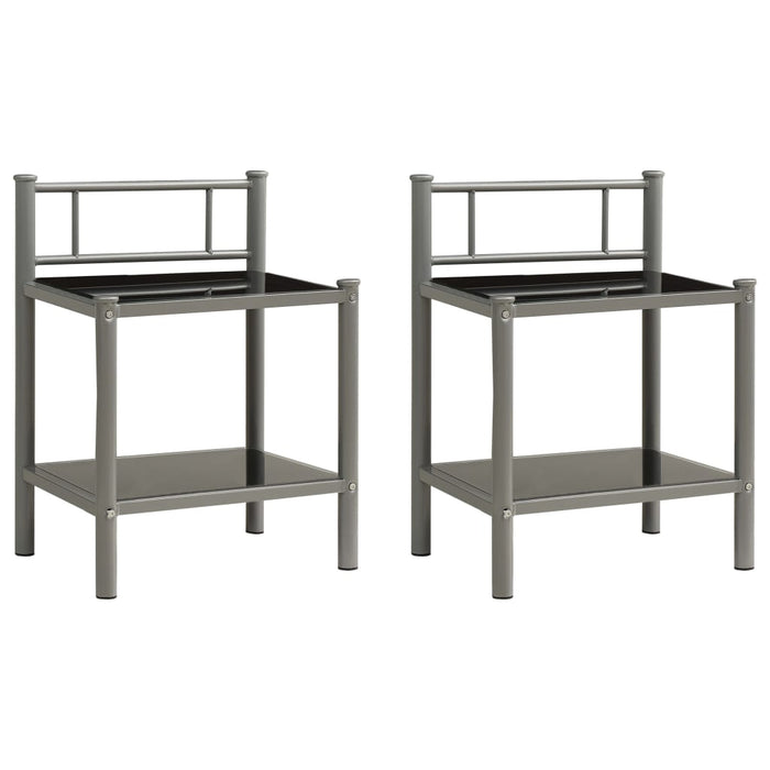 Bedside Cabinets 2 pcs Grey and Black Metal and Glass