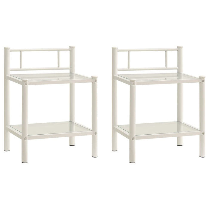 Bedside Cabinets 2 pcs White and Transparent Metal and Glass