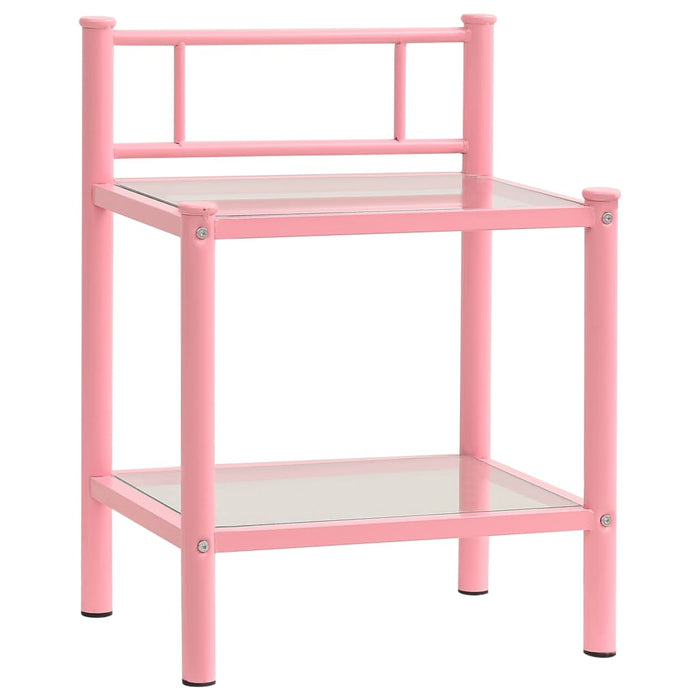 Bedside Cabinets 2 pcs Pink and Transparent Metal and Glass