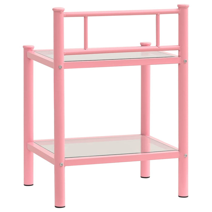 Bedside Cabinets 2 pcs Pink and Transparent Metal and Glass