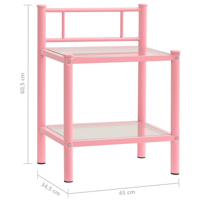 Bedside Cabinets 2 pcs Pink and Transparent Metal and Glass