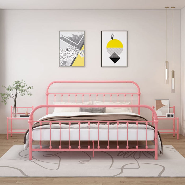 Bedside Cabinets 2 pcs Pink and Transparent Metal and Glass