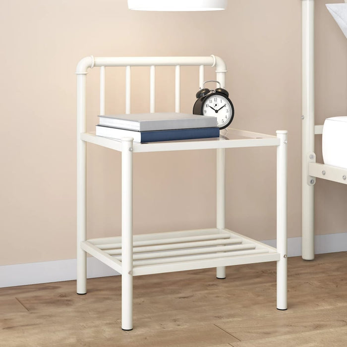 Bedside Cabinet White&Transparent 45x34.5x62.5 cm Metal & Glass