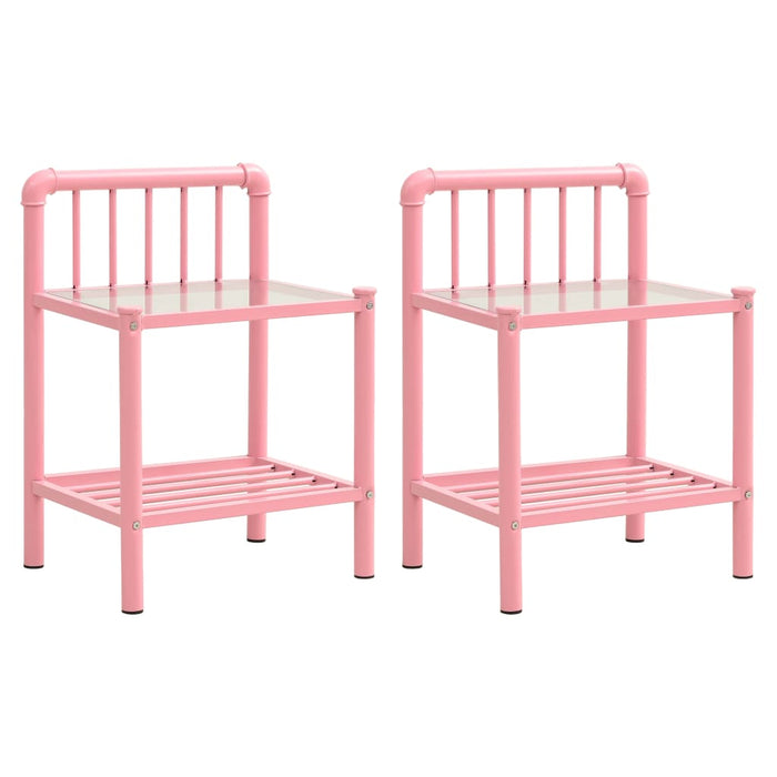 Bedside Cabinets 2 pcs Pink and Transparent Metal and Glass