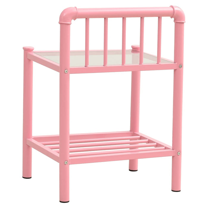 Bedside Cabinets 2 pcs Pink and Transparent Metal and Glass