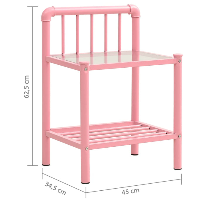 Bedside Cabinets 2 pcs Pink and Transparent Metal and Glass