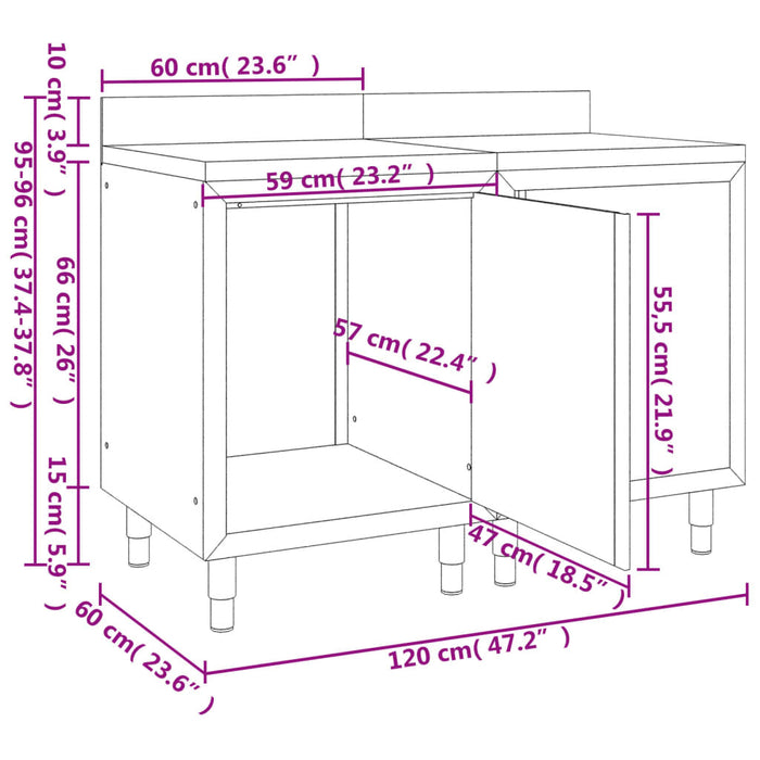 Commercial Work Table Cabinet 120x60x96 cm Stainless Steel