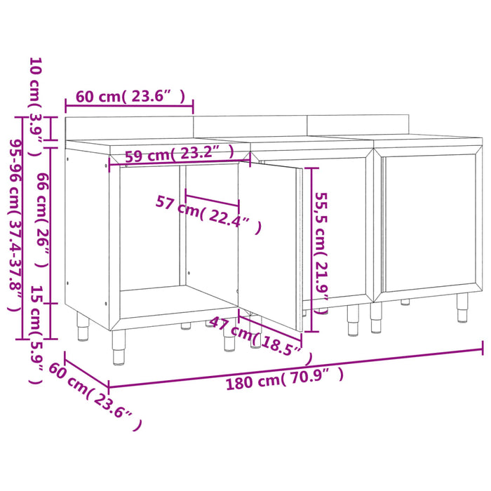 Commercial Work Table Cabinet 180x60x96 cm Stainless Steel