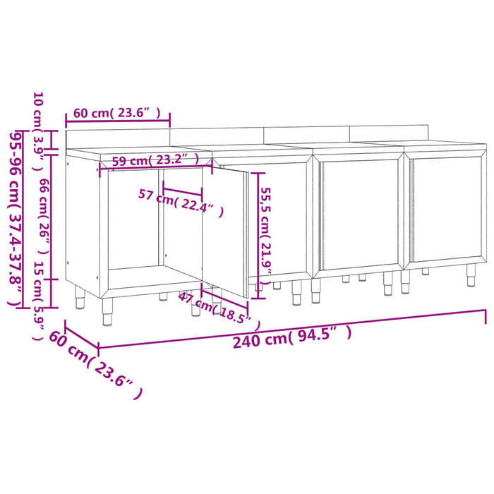 Commercial Work Table Cabinet 240x60x96 cm Stainless Steel