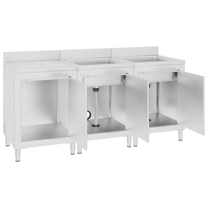 Commercial Kitchen Sink Cabinet 180x60x96 cm Stainless Steel