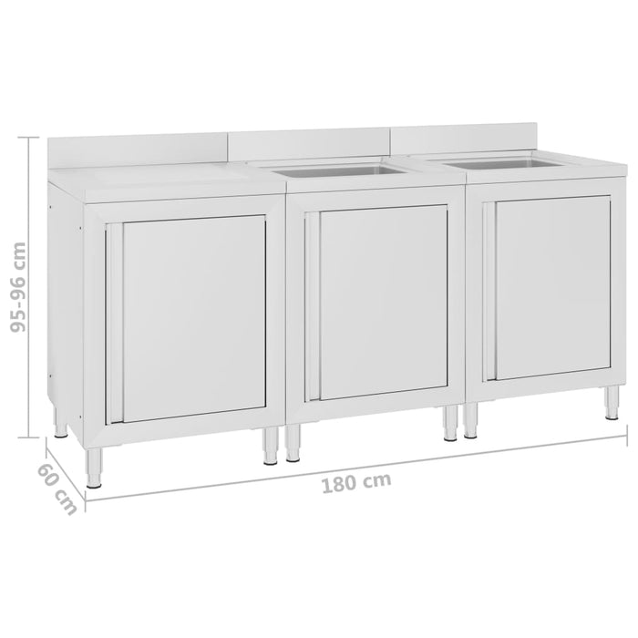 Commercial Kitchen Sink Cabinet 180x60x96 cm Stainless Steel