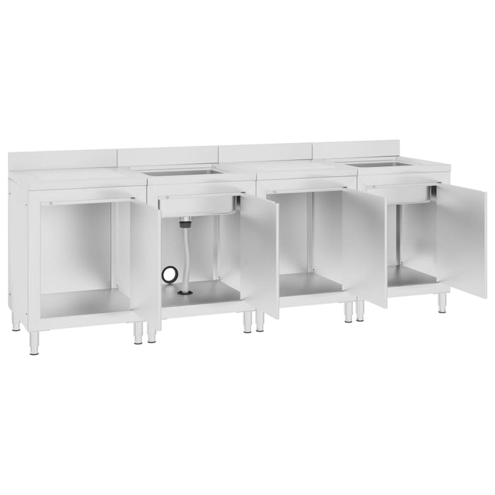 Commercial Kitchen Sink Cabinet 240x60x96 cm Stainless Steel