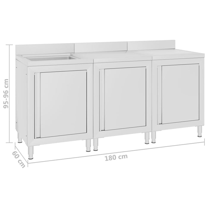 Commercial Kitchen Sink Cabinet 180x60x96 cm Stainless Steel