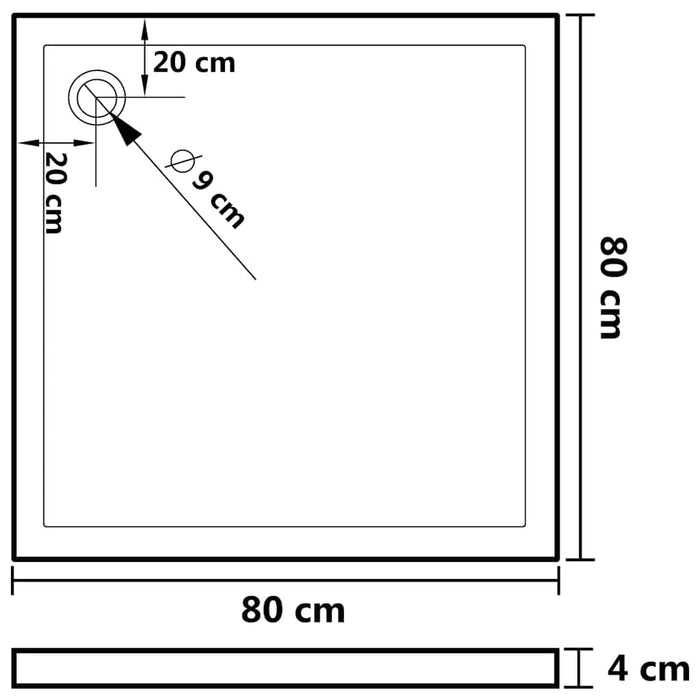 Square ABS Shower Base Tray Black 80x80 cm