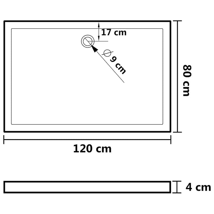 Rectangular ABS Shower Base Tray Black 80x120 cm