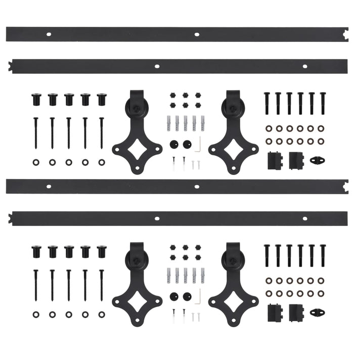 Sliding Door Hardware Kits 2 pcs 200 cm Steel Black