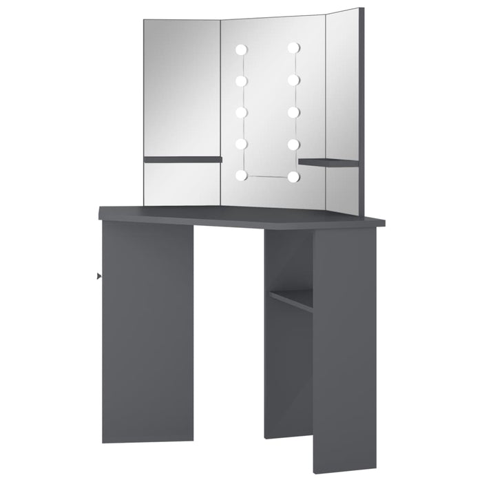 Corner Dressing Table with LED Grey 111x54x141.5 cm