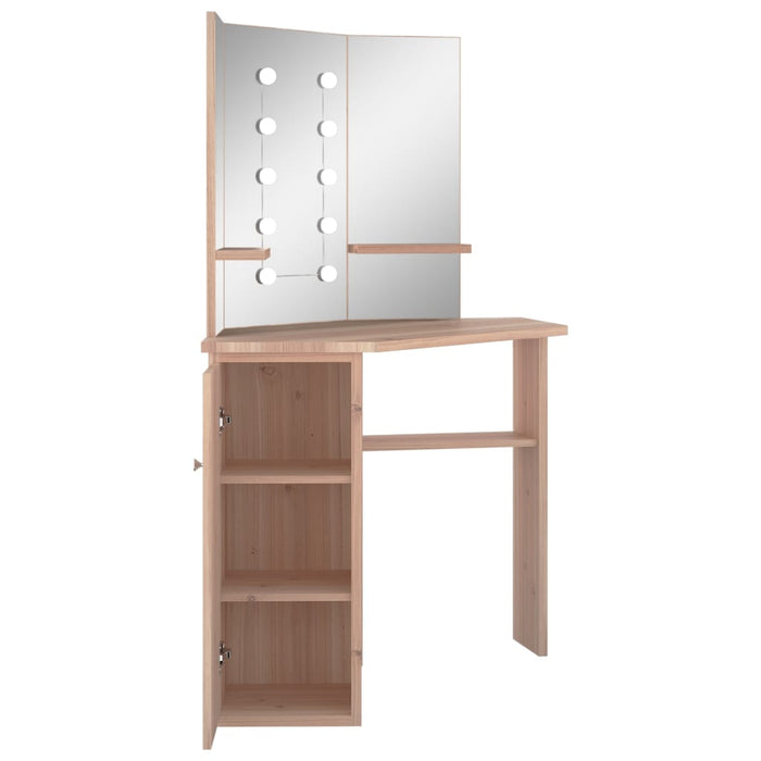 Corner Dressing Table with LED Oak 111x54x141.5 cm