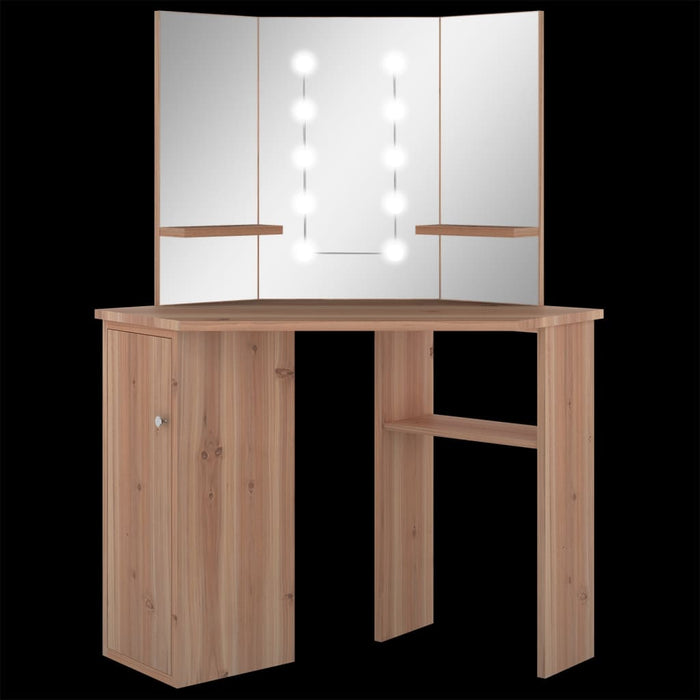 Corner Dressing Table with LED Oak 111x54x141.5 cm