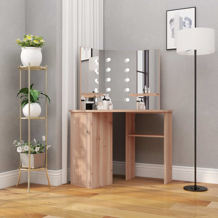 Corner Dressing Table with LED Oak 111x54x141.5 cm