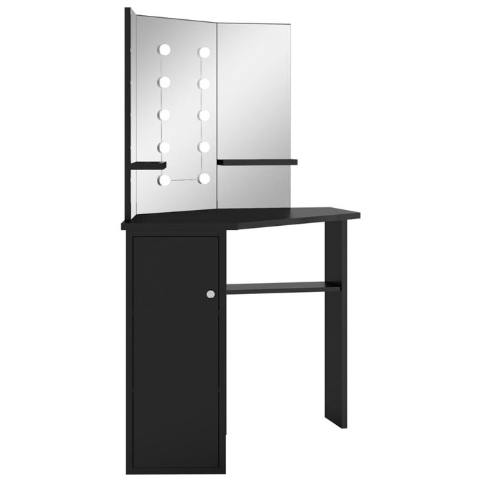 Corner Dressing Table with LED Black 111x54x141.5 cm