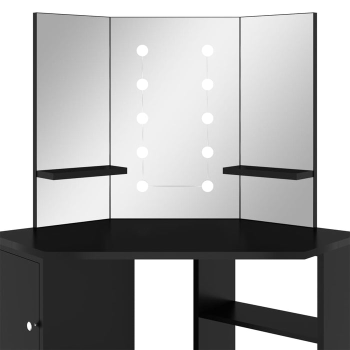 Corner Dressing Table with LED Black 111x54x141.5 cm