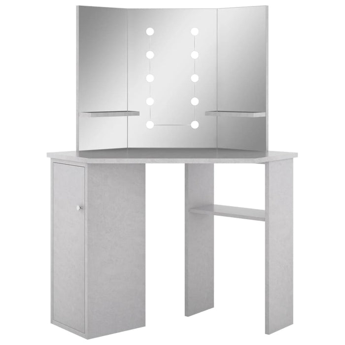 Corner Dressing Table with LED Concrete Grey 111x54x141.5 cm