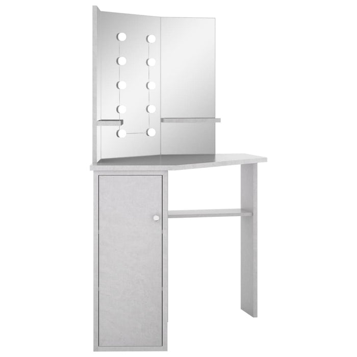 Corner Dressing Table with LED Concrete Grey 111x54x141.5 cm