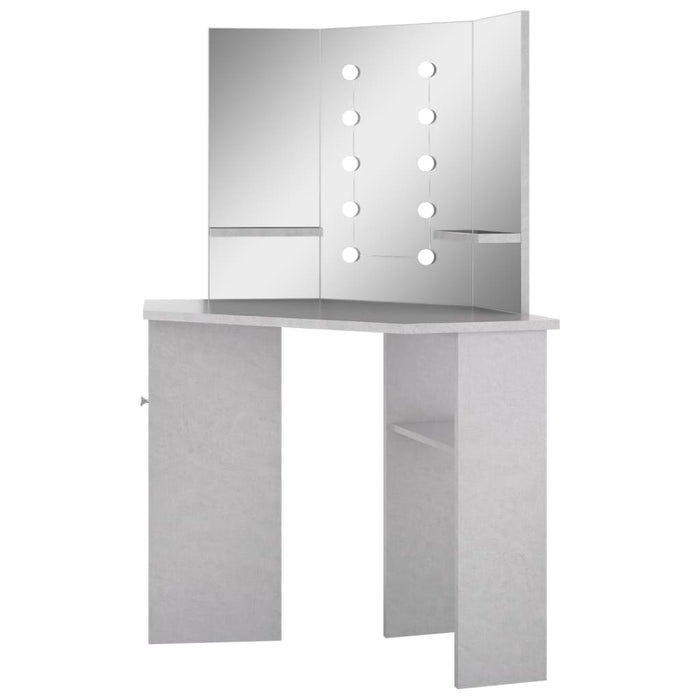 Corner Dressing Table with LED Concrete Grey 111x54x141.5 cm