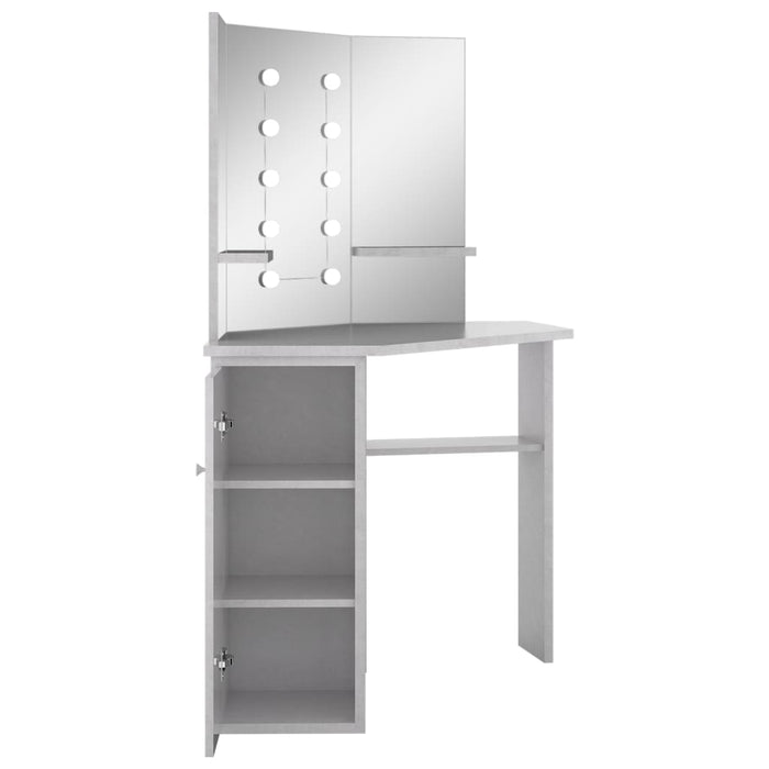 Corner Dressing Table with LED Concrete Grey 111x54x141.5 cm