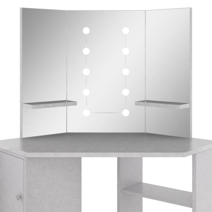 Corner Dressing Table with LED Concrete Grey 111x54x141.5 cm