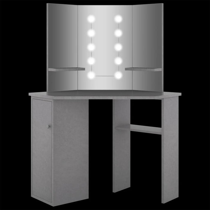 Corner Dressing Table with LED Concrete Grey 111x54x141.5 cm