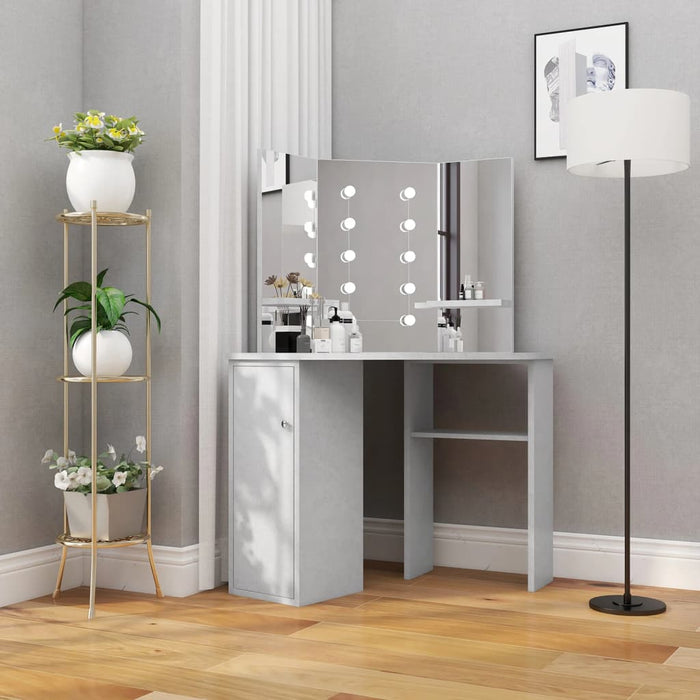 Corner Dressing Table with LED Concrete Grey 111x54x141.5 cm