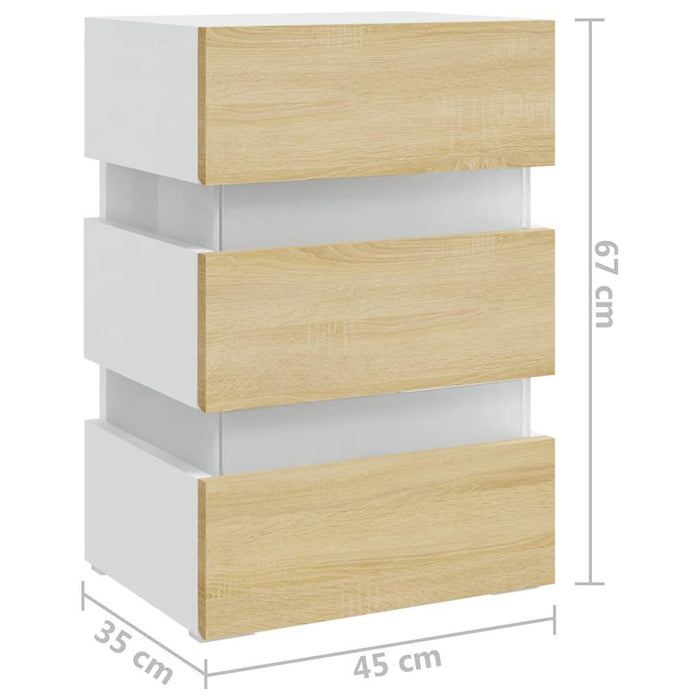 LED Bedside Cabinet White and Sonoma Oak 45x35x67 cm Engineered Wood