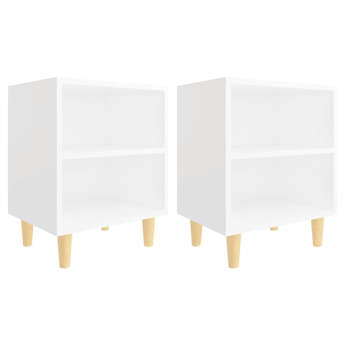 Bed Cabinets with Solid Wood Legs 2 pcs White 40x30x50 cm