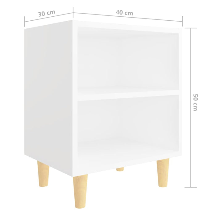 Bed Cabinets with Solid Wood Legs 2 pcs White 40x30x50 cm