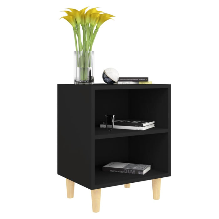 Bed Cabinet with Solid Wood Legs Black 40x30x50 cm