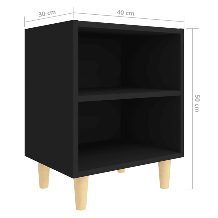 Bed Cabinet with Solid Wood Legs Black 40x30x50 cm