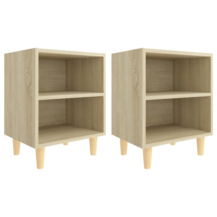 Bed Cabinets with Solid Wood Legs 2 pcs Sonoma Oak 40x30x50 cm